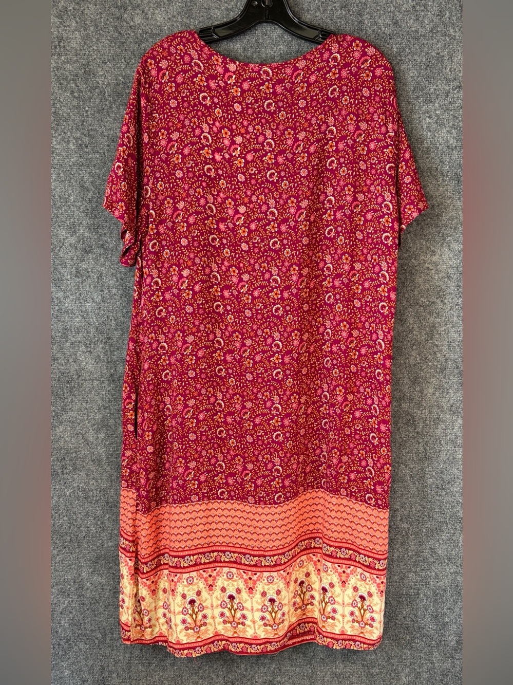 Boho Raspberry Floral Button-Front Midi Dress - Picture 9 of 14